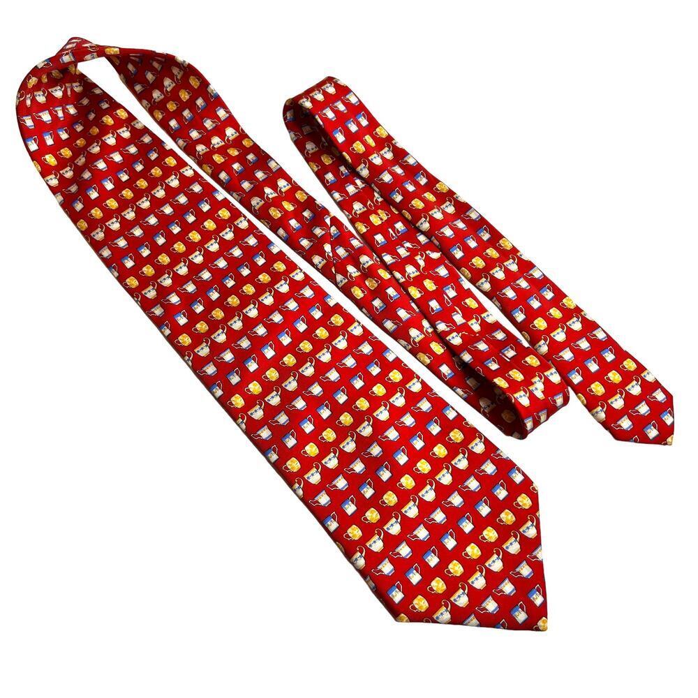 Banana Republic 100% Silk Necktie Novelty Coffee Mugs in Red Men's 57" Length
